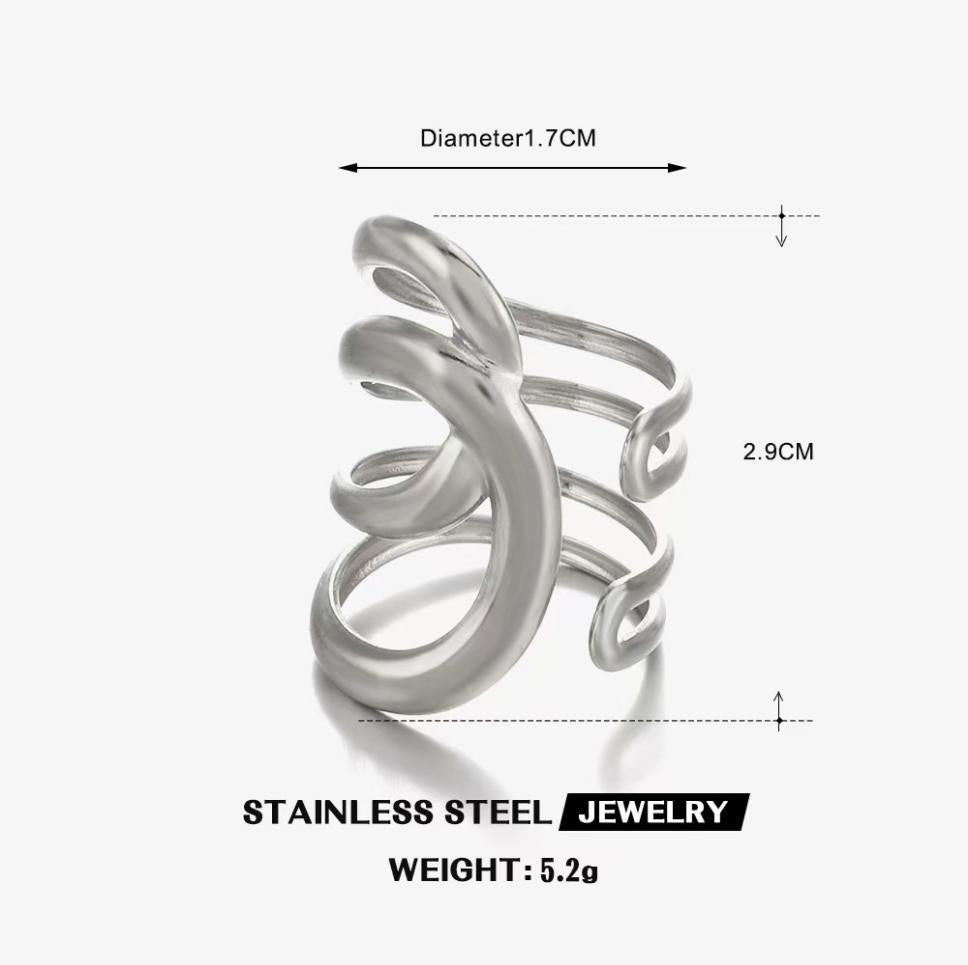 Cascading Swirl Statement Ring — Silver