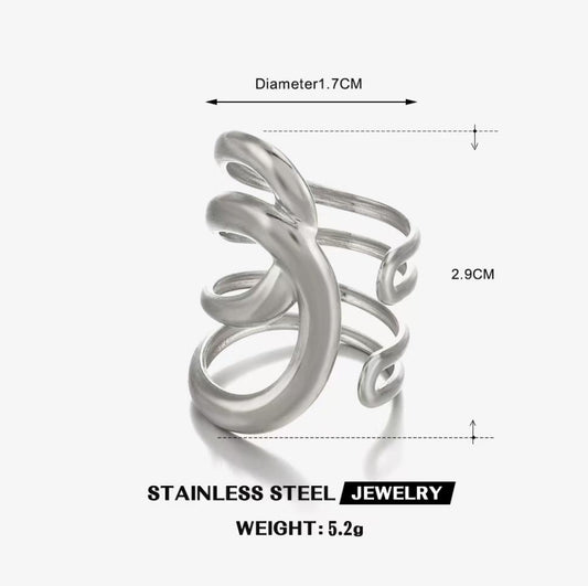 Cascading Swirl Statement Ring — Silver