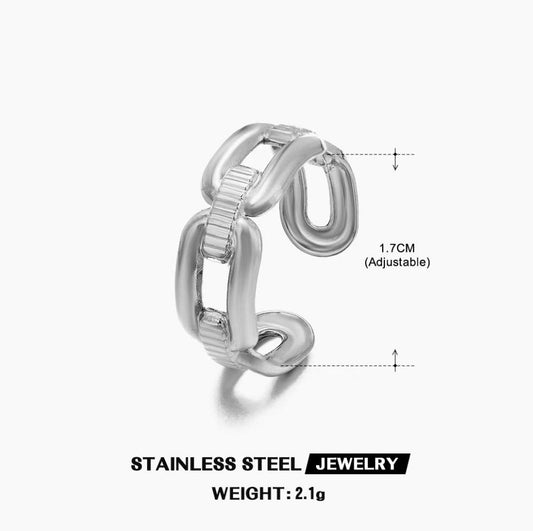 Oval Chain-Link Adjustable Ring — Silver