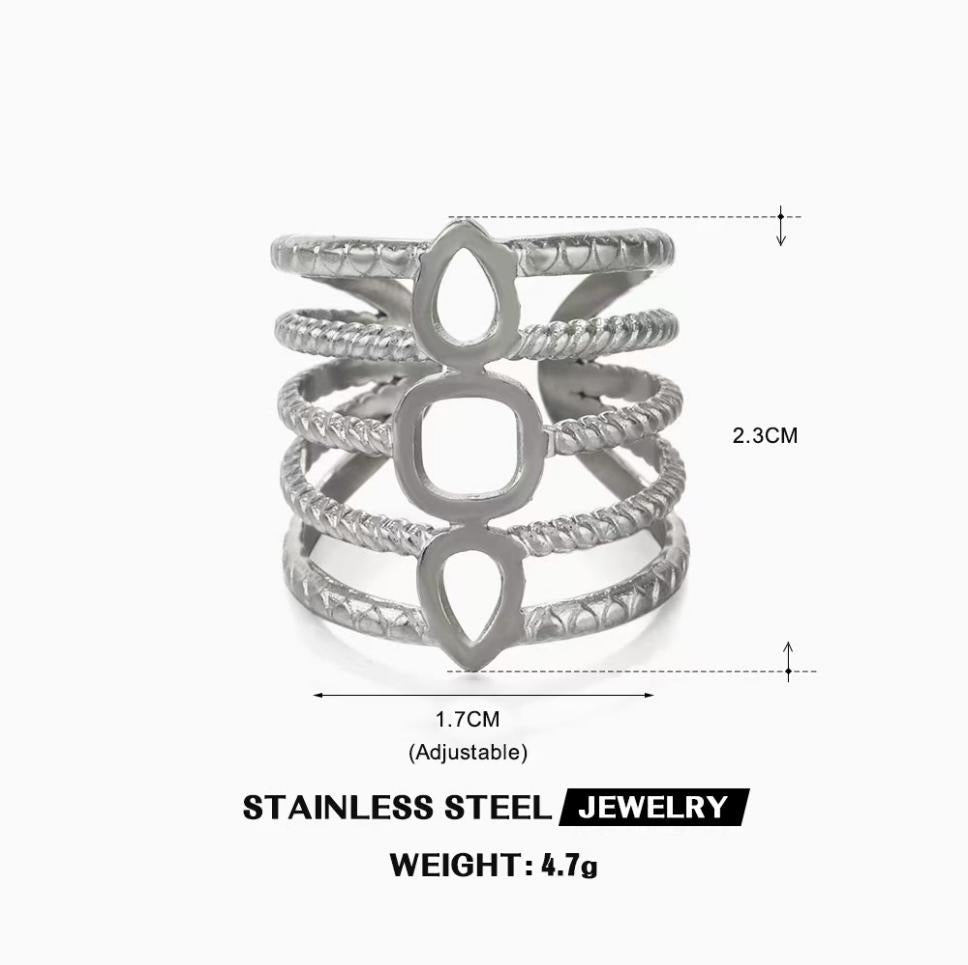 Tiered Teardrop Cage Ring — Silver