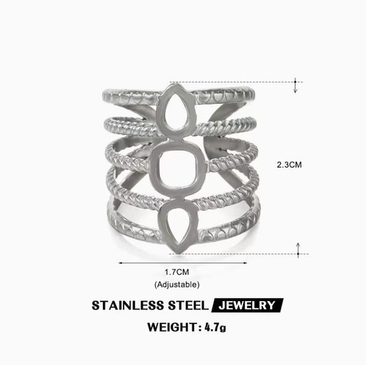 Tiered Teardrop Cage Ring — Silver