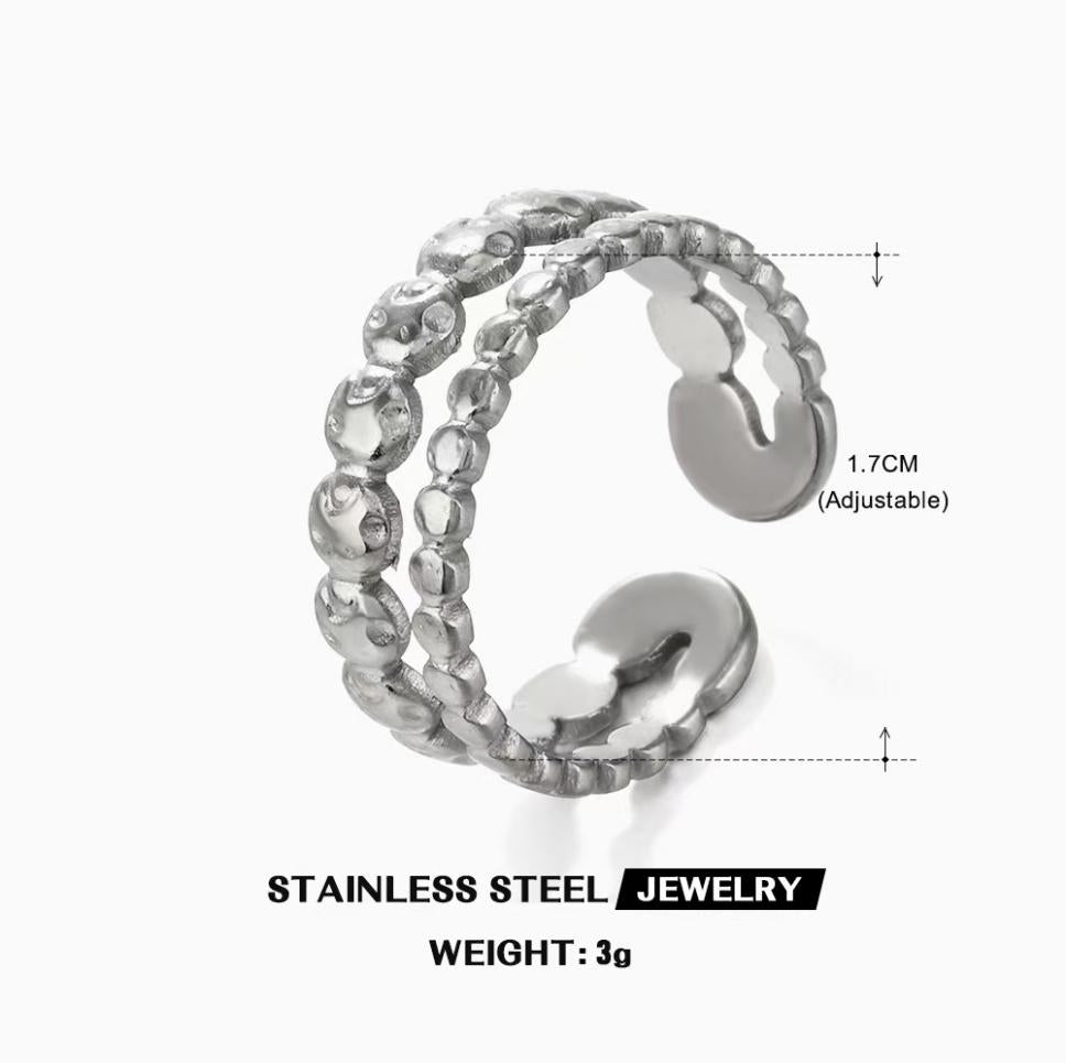 Double Beaded Pebble Ring — Silver