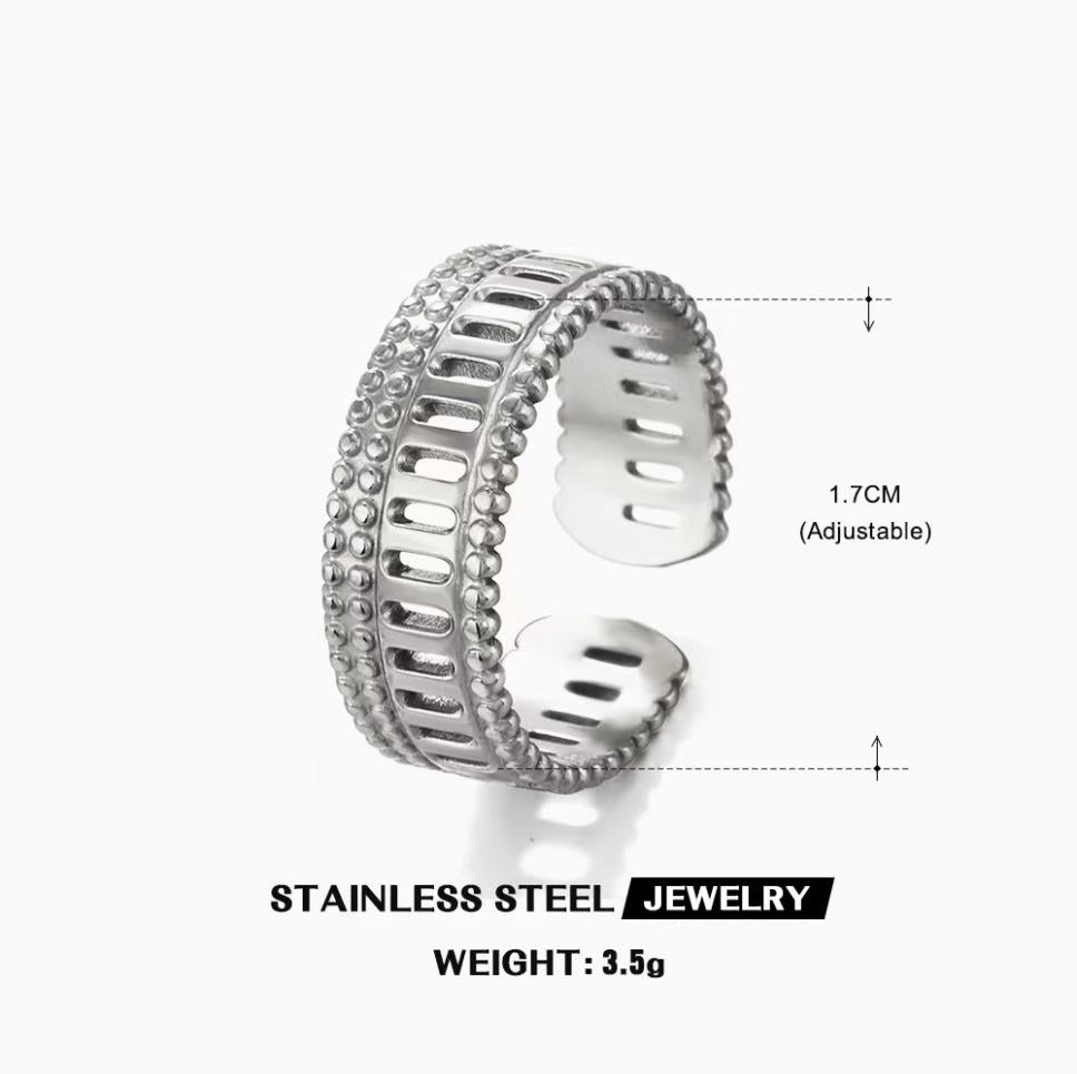 Beaded Ladder Band Ring — Silver