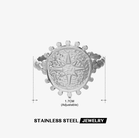 Celestial Compass Coin Ring — Silver