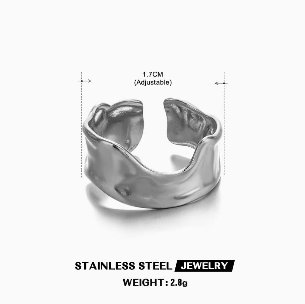 Crinkled Foil Open Ring — Silver
