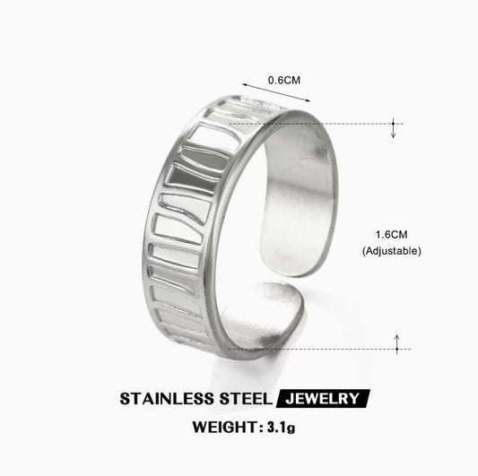 Carved Notch Stripe Ring — Silver