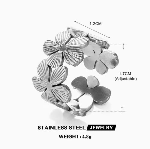 Blooming Petal Cluster Floral Ring — Silver