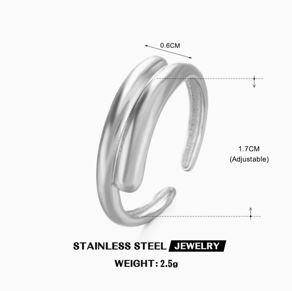 Double Line Stacked Open Ring — Silver