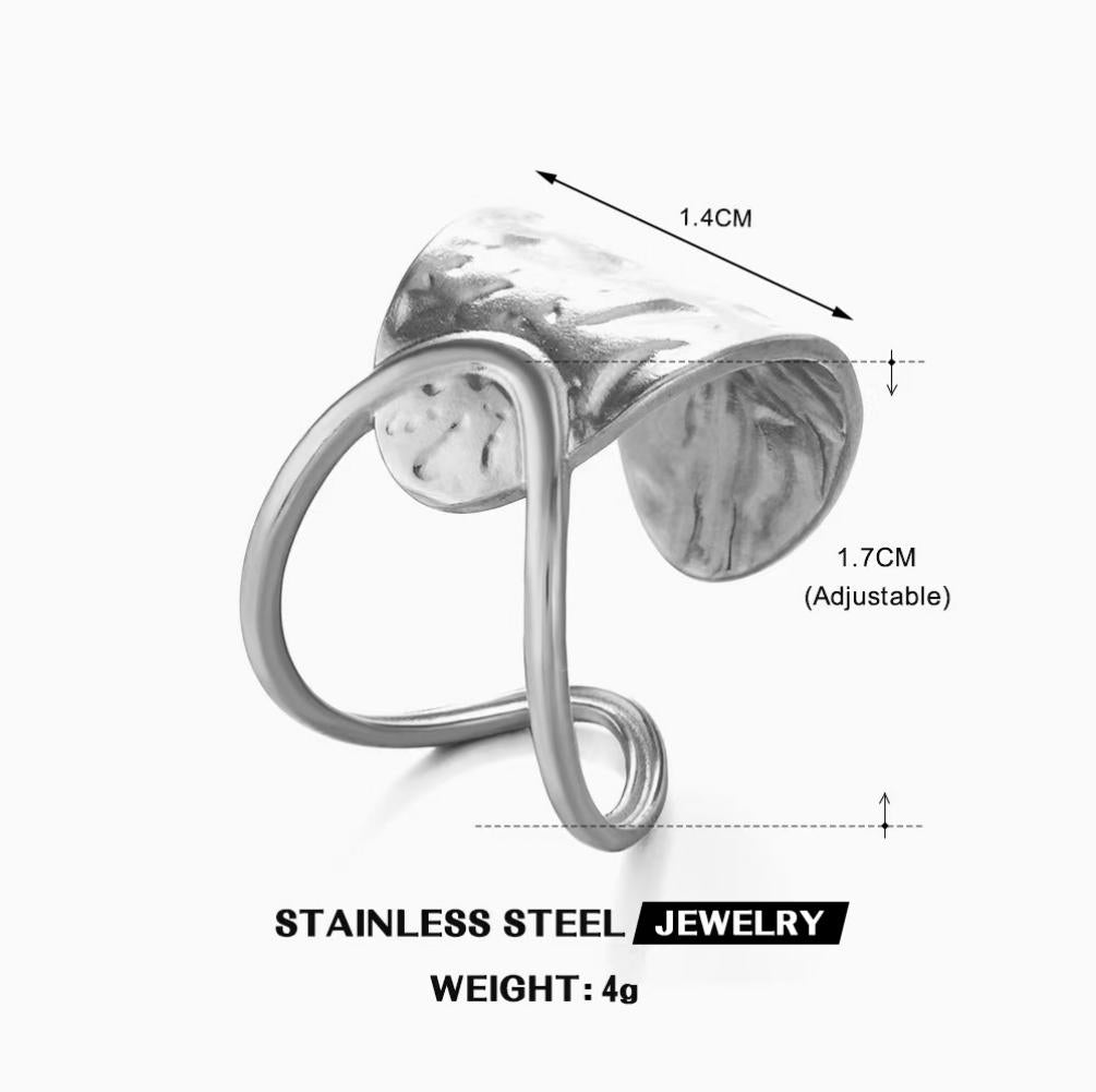 Hammered Wide Cuff Wrap Ring — Silver