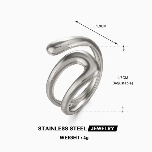 Open Oval Link Adjustable Ring — Silver